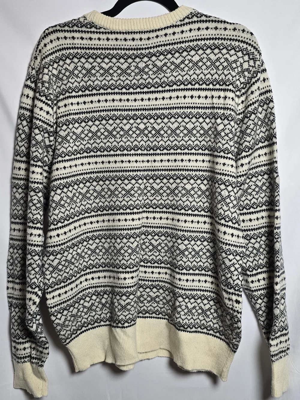 J. Crew Factory Lambswool Blend Cream & Black Fair Isle Crewneck Sweater, Sz L